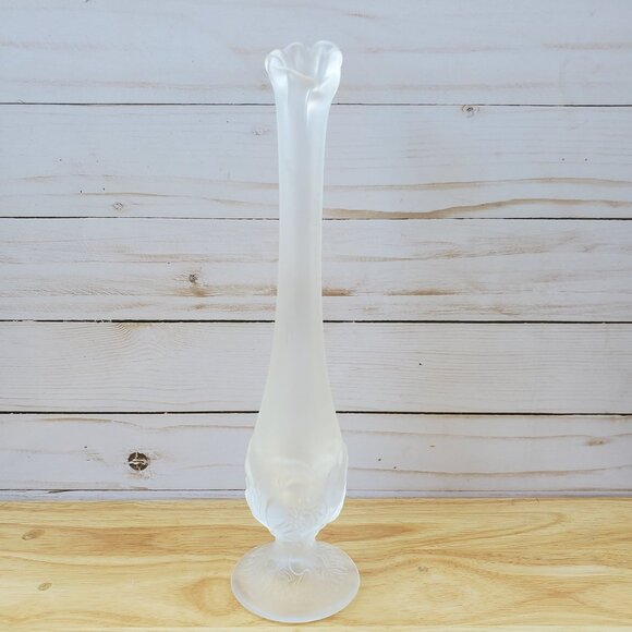Vintage Fenton Satin Frosted Glass Swung Bud Vase Water Lily Approx 10 inch tall - Picture 1 of 11